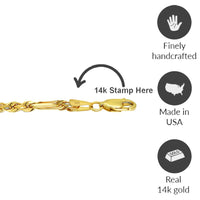 Load image into Gallery viewer, 14k Yellow Gold Hollow 2.5mm Figarope Chain Figaro Rope Necklace with Lobster Claw
