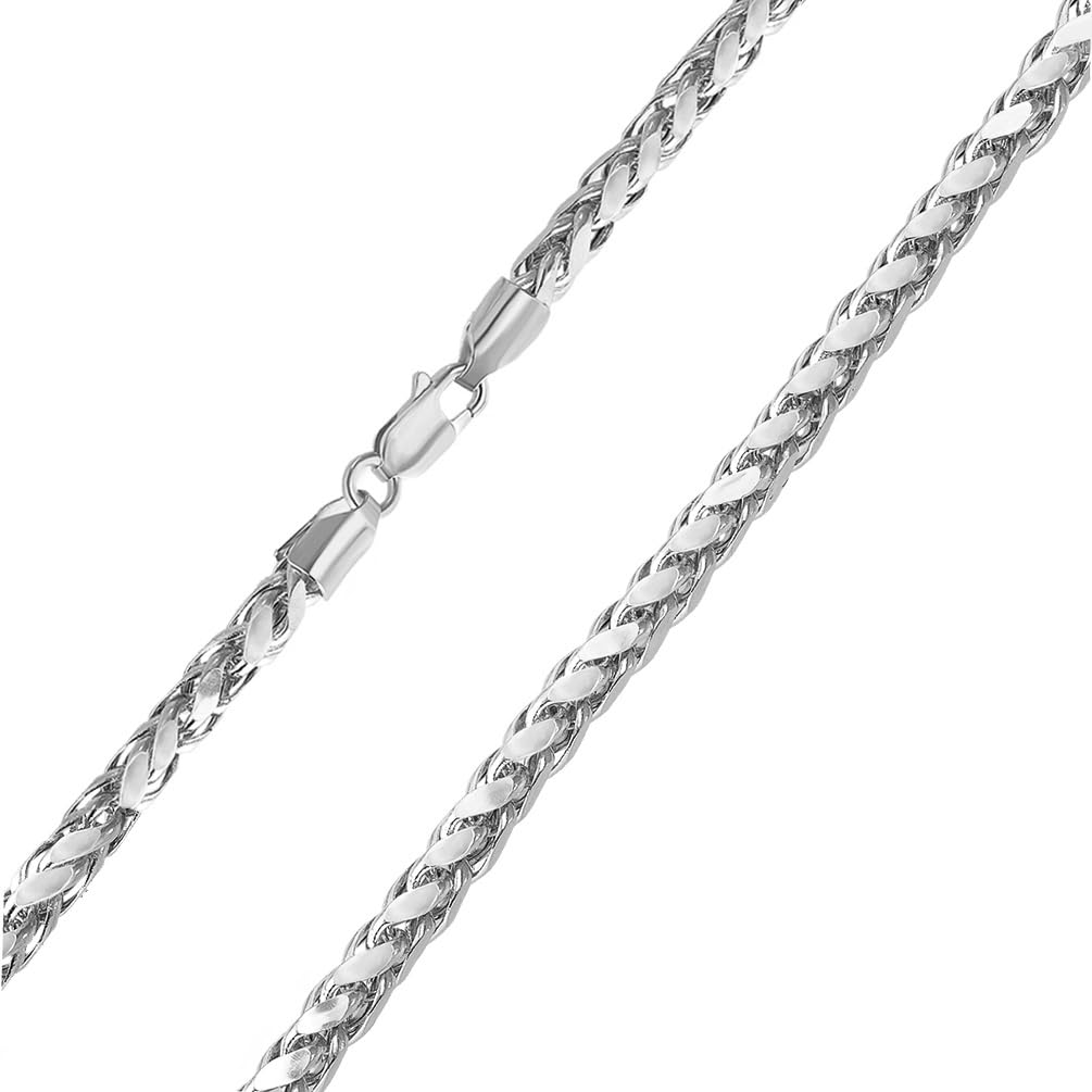 14k White Gold Hollow 4mm Braided Wheat Franco Chain Necklace with Lobster Claw Clasp