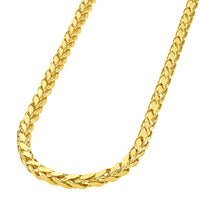 Load image into Gallery viewer, 14k Yellow Gold Hollow 4mm Braided Wheat Franco Chain Necklace with Lobster Claw Clasp
