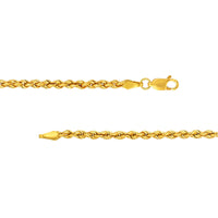 Load image into Gallery viewer, 14k Yellow Gold Hollow 4mm Rope Chain Necklace with Lobster Lock - Light Rope Chain with Diamond Cut
