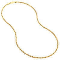 Load image into Gallery viewer, 14k Yellow Gold Hollow 4mm Rope Chain Necklace with Lobster Lock - Light Rope Chain with Diamond Cut
