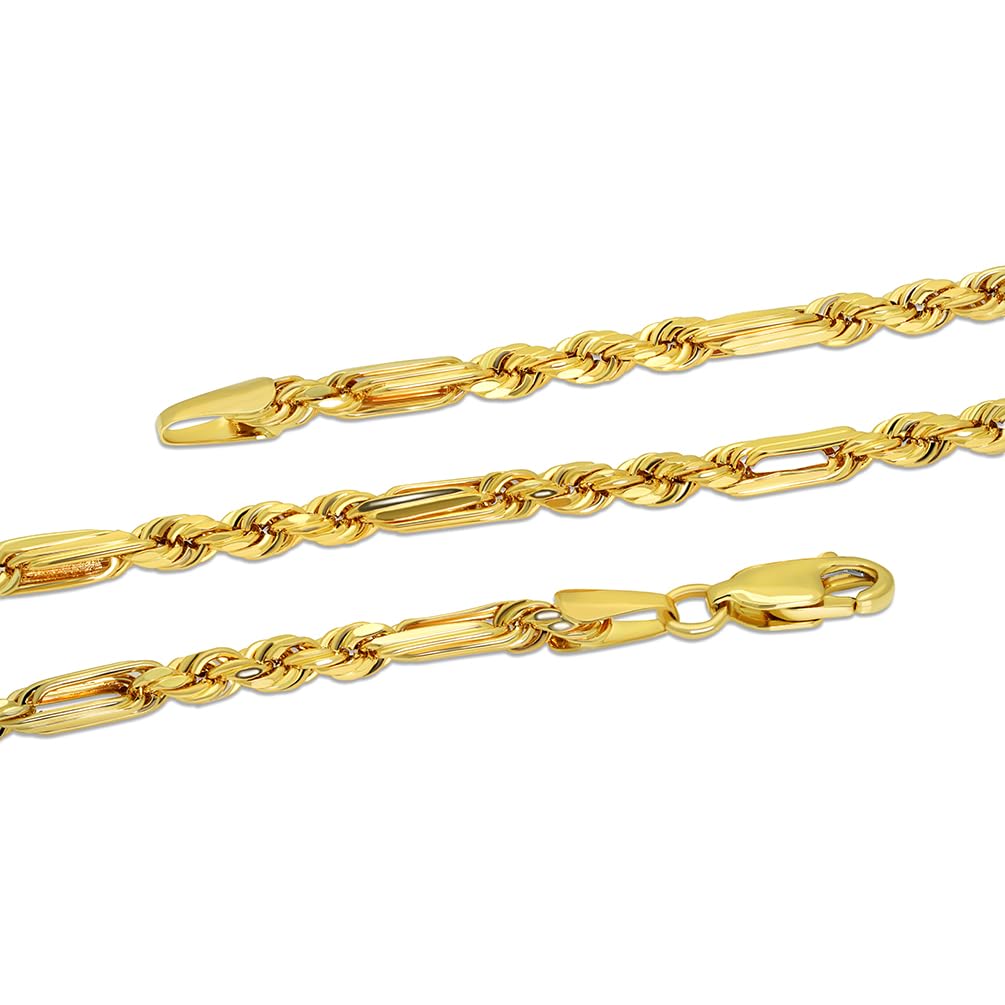 14k Yellow Gold Hollow 6mm Figarope Chain Figaro Rope Necklace with Lobster Lock