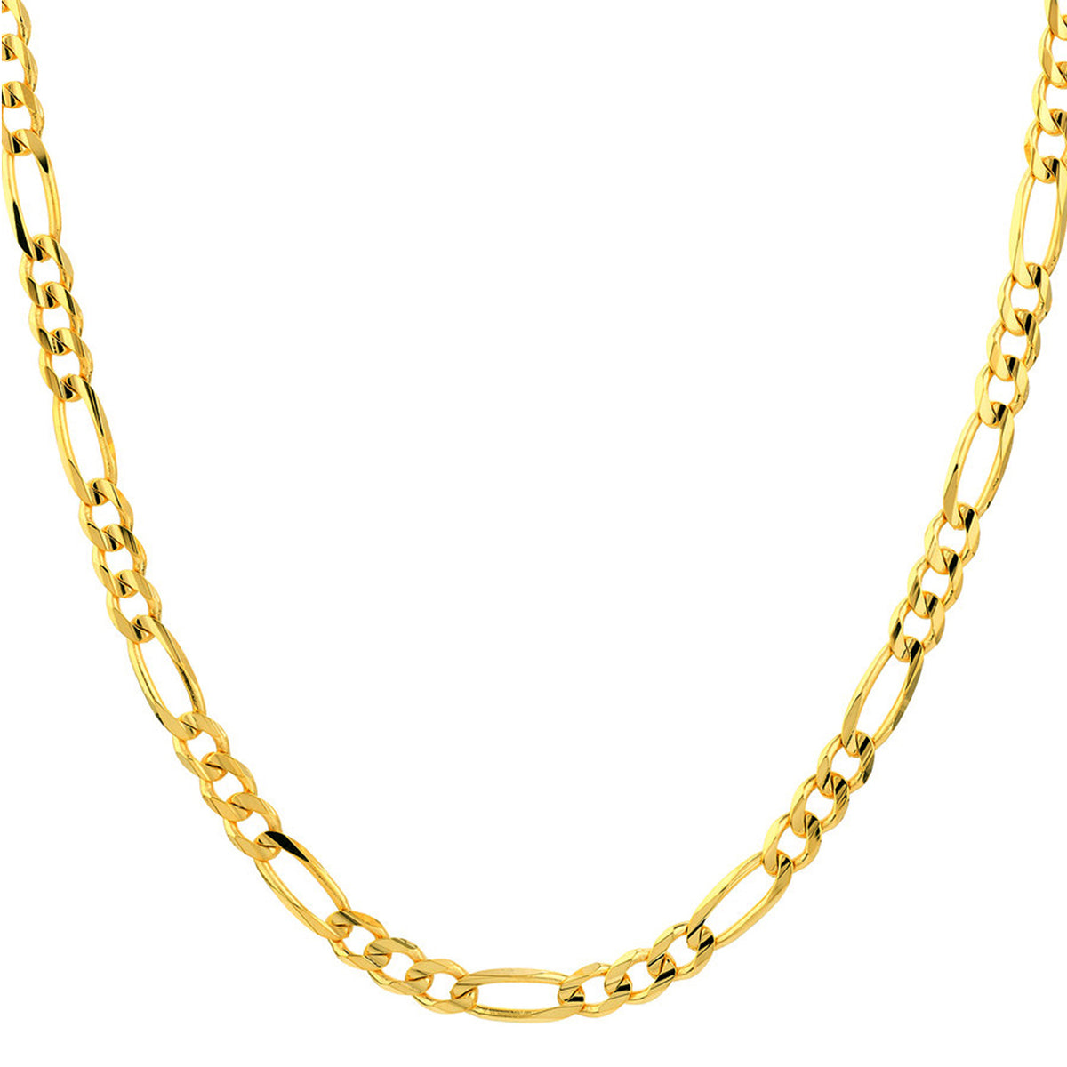 14k Yellow Gold Hollow 9.5mm Figaro Chain Necklace with Lobster Lock