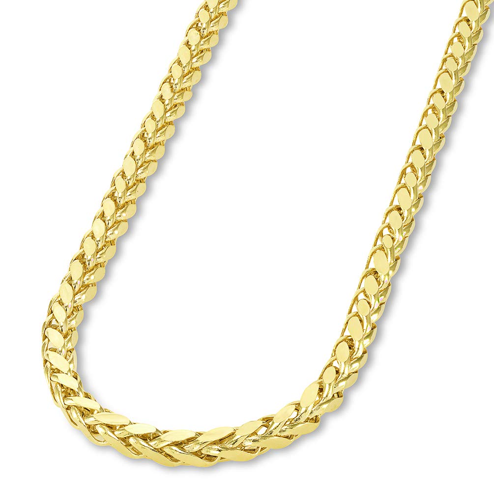 14k Yellow Gold or White Gold 3.5mm Hollow Square Braided D/C Wheat Chain Necklace with Lobster Claw Clasp
