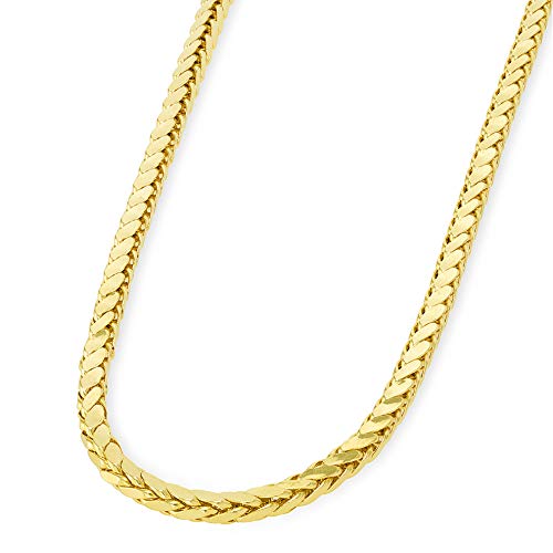 14k Yellow Gold or White Gold 3mm Hollow Square Braided D/C Wheat Chain Necklace with Lobster Claw Clasp