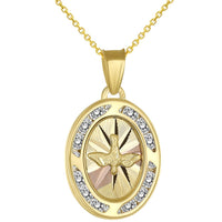 Load image into Gallery viewer, Textured 14k Yellow Gold Holy Spirit Dove Medallion Charm Pendant Necklace with Cubic Zirconia Gemstones
