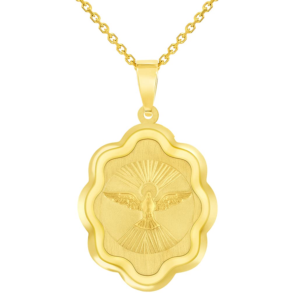 14k Yellow Gold Holy Spirit Dove Religious Elegant Medal Pendant Necklace