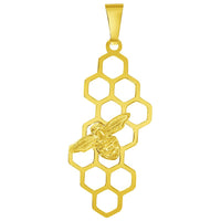 Load image into Gallery viewer, 14k Yellow Gold Honey Bee On Honeycomb Pendant With Cable, Curb or Figaro Chain Necklace
