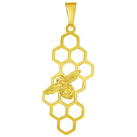 Load image into Gallery viewer, 14k Yellow Gold Honey Bee On Honeycomb Pendant With Cable, Curb or Figaro Chain Necklace
