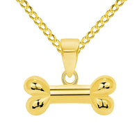 Load image into Gallery viewer, 14k Yellow Gold Horizontal Mini Dog Bone Charm Pendant with Rolo Cable, Curb, or Figaro Chain Necklaces
