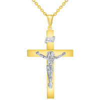 Load image into Gallery viewer, 14k Two-Tone Gold 4mm Thick INRI Tubular Cross Roman Catholic Crucifix Pendant Necklace
