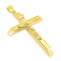 Load image into Gallery viewer, 14k Yellow Gold 4mm Thick INRI Tubular Large Crucifix Slanted-Edge Cross Pendant with Curb Chain Necklace
