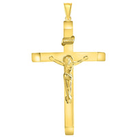 Load image into Gallery viewer, 14k Yellow Gold 4mm Thick INRI Tubular Large Crucifix Slanted-Edge Cross Pendant
