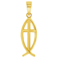 Load image into Gallery viewer, 14k Yellow Gold Ichthus Cross Charm Christian Fish Symbol Pendant Necklace
