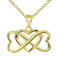 Load image into Gallery viewer, 14k Yellow Gold Interlocking Triple Heart Infinity Love Symbol Pendant With Cable, Cuban Curb or Figaro Chain Necklace
