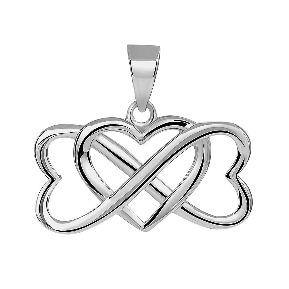 14k White Gold Interlocking Triple Heart Infinity Love Pendant