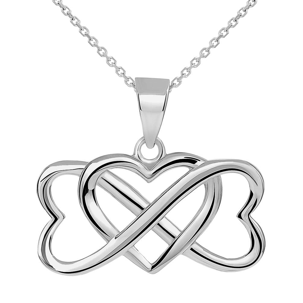 14k White Gold Interlocking Triple Heart Infinity Love Pendant Necklace