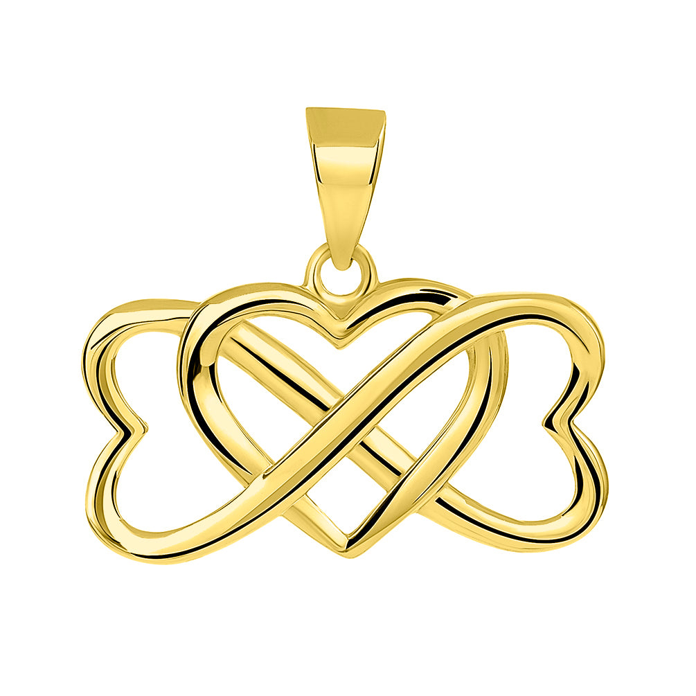 14k Yellow Gold Interlocking Triple Heart Infinity Love Symbol Pendant