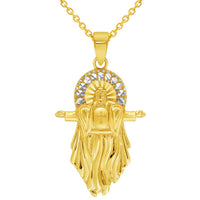 Load image into Gallery viewer, 14k Yellow Gold Jesus Christ with Open Arms Pendant Cable, Curb, or Figaro Chain Necklaces
