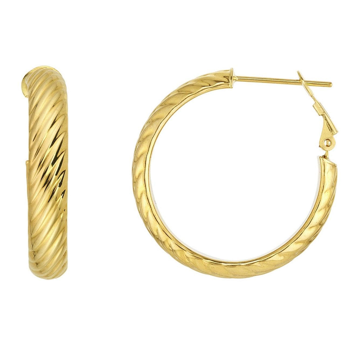 14k Yellow Gold Large Croissant Hoop Earrings with French Back