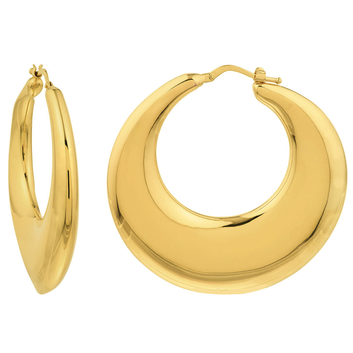 14k Yellow Gold Large Graduated Puffed Hoop Earrings with Hinged Back