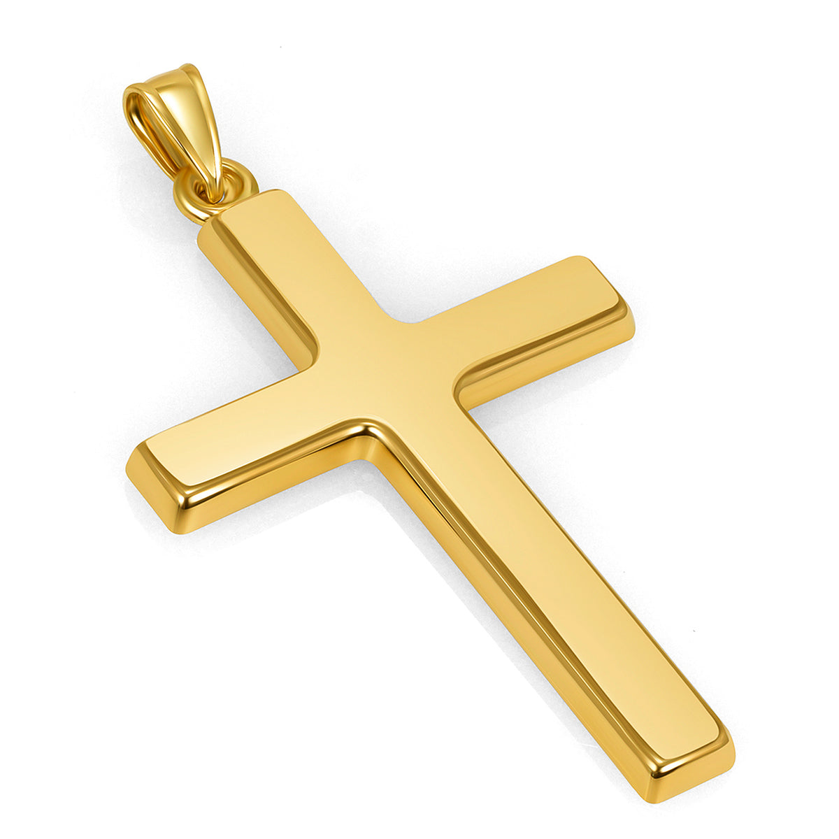 14k Yellow Gold Large Plain and Simple Religious Cross Pendant - 2 Inch Height