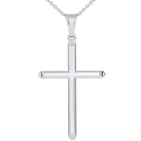 Load image into Gallery viewer, 14k White Gold Large Religious Tube Cross Pendant with Figaro Necklace

