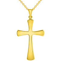 Load image into Gallery viewer, 14k Yellow Gold High Polished Large Simple Religious Cross Pendant With Cable, Curb or Figaro Chain Necklace
