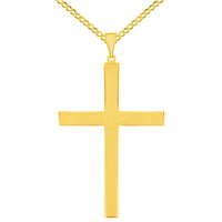 Load image into Gallery viewer, 14k Yellow Gold Large Simple Religious Cross Pendant Necklace
