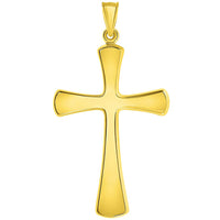 Load image into Gallery viewer, 14k Yellow Gold High Polished Large Simple Religious Cross Pendant With Cable, Curb or Figaro Chain Necklace
