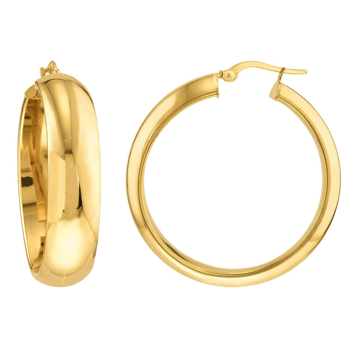 14k Yellow Gold Large Thick Flat Hoop Earrings with Latch Back, 30mm Height