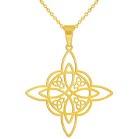 Load image into Gallery viewer, Solid 14k Yellow Gold Large Elegant Witch&#39;s Knot Cross Wiccan Symbol Pendant with Rolo Cable, Cuban Curb, or Figaro Chain Necklace
