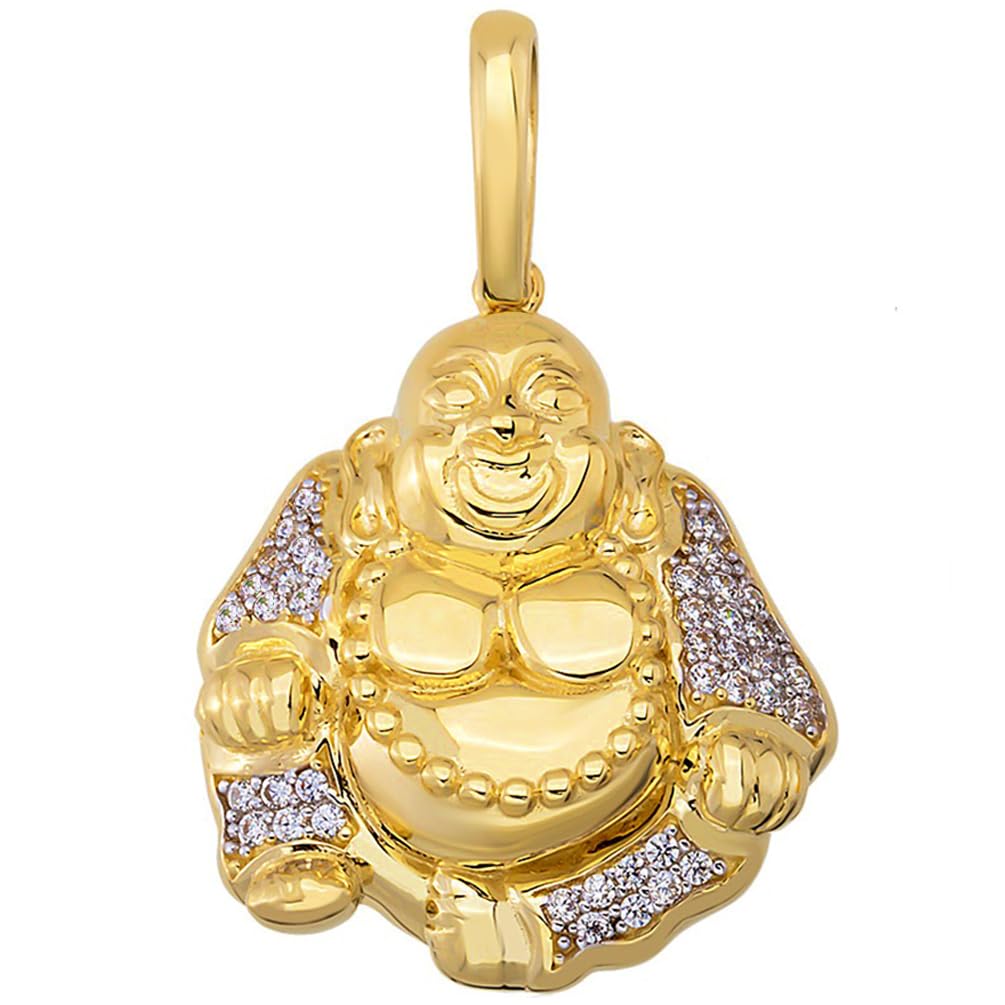 14k Yellow Gold Laughing Buddha Pendant with Cubic Zirconia Stones
