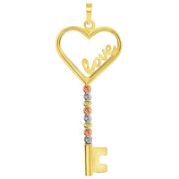 Load image into Gallery viewer, 14k Tri-Color Gold Love Written Open Heart Beaded Key Pendant
