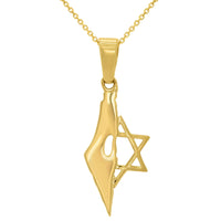 Load image into Gallery viewer, 14k Yellow Gold Map of Israel with Star of David Pendant Necklace
