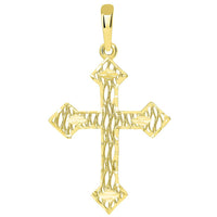 Load image into Gallery viewer, 14k Yellow Gold Medium Textured Filigree Catholic Cross Pendant with Cuban Necklace
