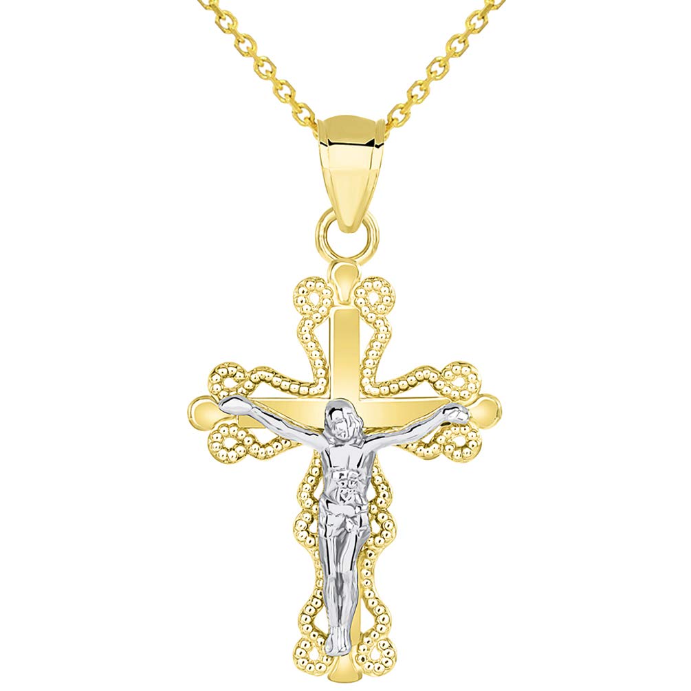 14k Gold Milgrain-Edged Religious Cross Small Crucifix Pendant