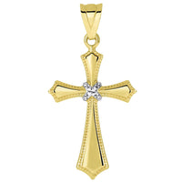 Load image into Gallery viewer, 14k Yellow Gold Milgrain Edged Religious Cross Pendant with Rolo, Curb, or Figaro Chain Necklaces
