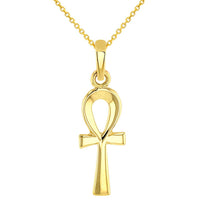 Load image into Gallery viewer, Solid 14k Yellow Gold Mini Dainty Egyptian Ankh Cross Charm Pendant with Chain Necklace
