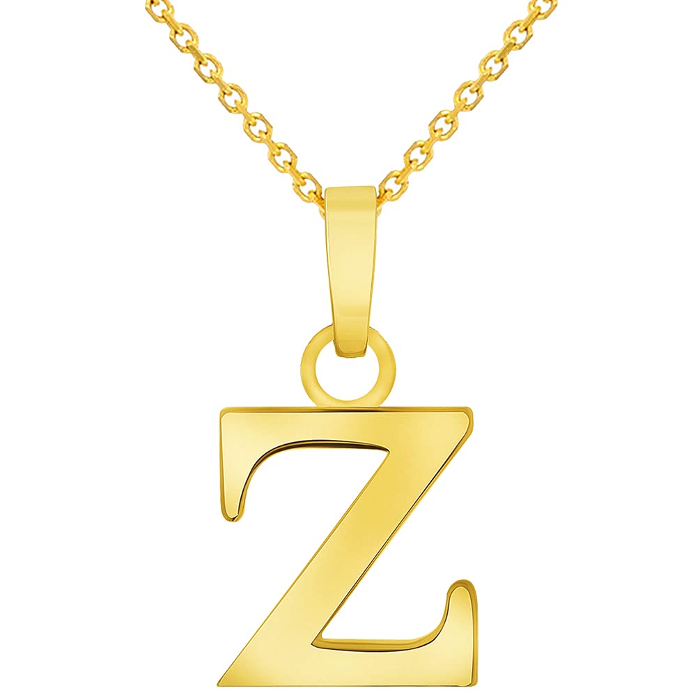 Solid 14k Yellow Gold Mini Uppercase Initial Block Letter Z Charm Pendant Necklace