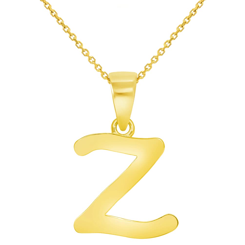 Solid 14k Yellow Gold Mini Uppercase Initial Script Z Letter Charm Pendant Necklace