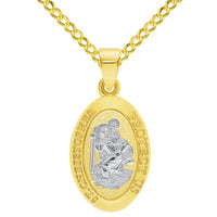 Load image into Gallery viewer, Solid 14k Yellow Gold Small Classic Miraculous Medallion of St. Christopher Pendant with Cable, Curb, or Figaro Chain Necklaces
