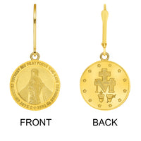 Load image into Gallery viewer, Solid 14k Yellow Gold Classic Miraculous Medallion of the Virgin Mary Dangle Drop Earrings with Leverback
