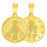 Load image into Gallery viewer, Solid 14k Yellow Gold Small Classic Miraculous Medallion of the Virgin Mary Pendant with Cable, Curb or Figaro Chain Necklace
