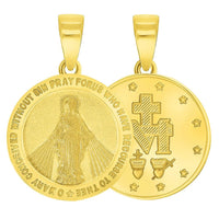 Load image into Gallery viewer, Solid 14k Yellow Gold Small Classic Miraculous Medallion of the Virgin Mary Pendant with Cable, Curb or Figaro Chain Necklace
