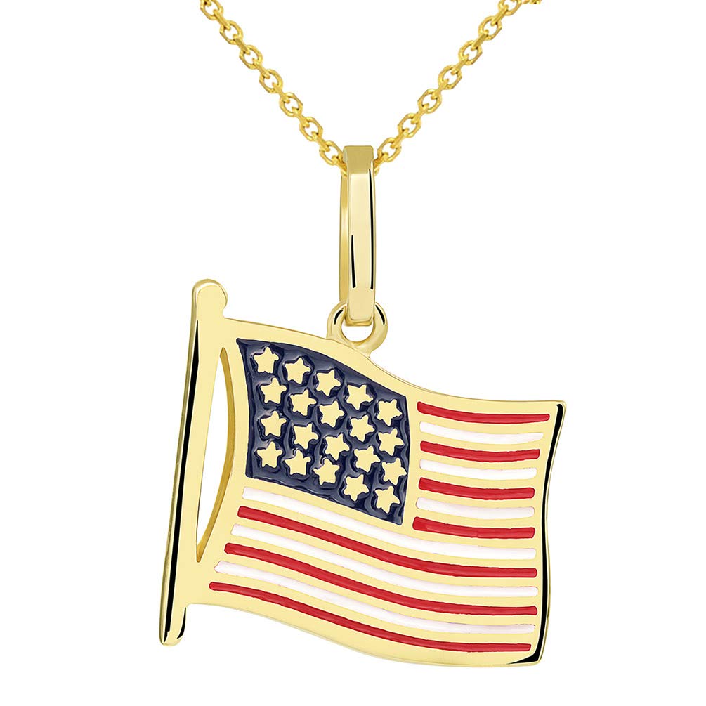 14k Gold National Flag of the United States of America Pendant Necklace - Yellow Gold