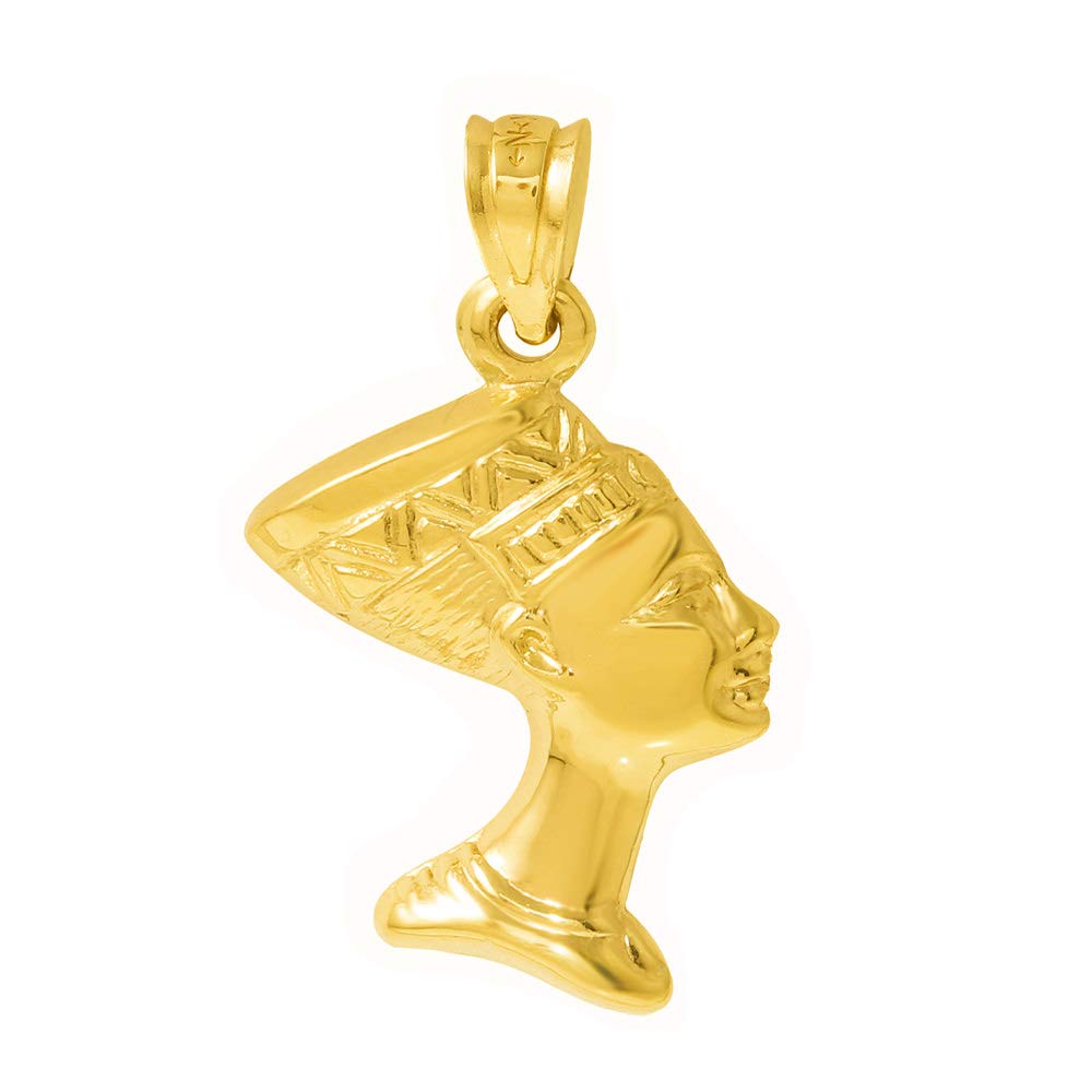 Polished 14k Yellow Gold Nefertiti Egyptian Queen Pharoah Head Charm Pendant