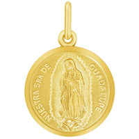 Load image into Gallery viewer, 14k Yellow Gold Nuestra Senora De Guadalupe Round Medal Pendant with Cable, Cuban Curb, or Figaro Chain Necklaces
