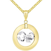 Load image into Gallery viewer, 14k Gold Open Circle Scorpio Zodiac Sign Pendant with Cuban Necklace - Two-Tone Gold
