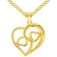 Load image into Gallery viewer, 14k Yellow Gold Open Triple Heart Love Symbol Pendant with Cable, Curb, or Figaro Chain Necklaces
